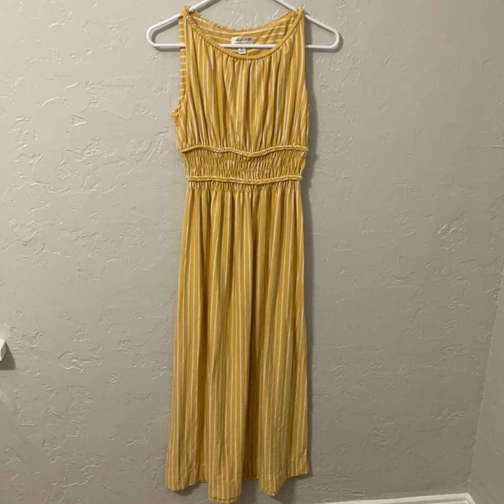 Yellow and White Striped Midi Dress